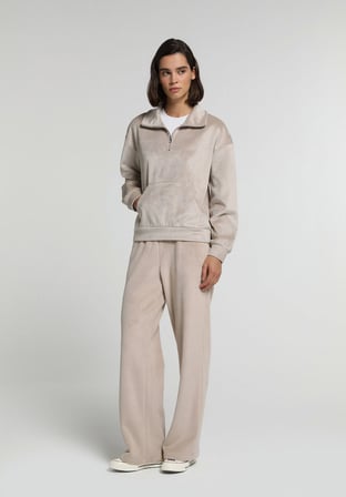 Regular Fit Polo Yaka Düz Kadın  Sweatshirt