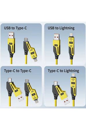 65W Çok Fonksiyonlu 4'ü Bir Arada USB Type C Lighting Mikro Çoklu Şarj Kablosu PD Hızlı Şarj