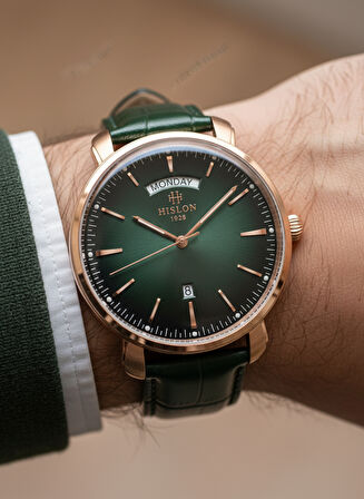 Hislon Yeşil Deri Kordon Erkek Kol Saati CL203R-15YR