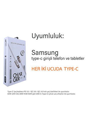 Samsung A24 Şarj Kablosu Type-C to TYPE C Hızlı Şarj İçin 1 Metre