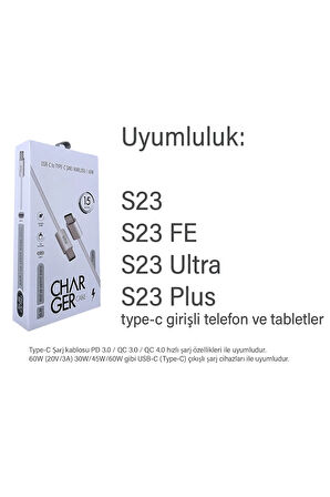 Samsung S23 - S23 FE - S23 Ultra - S23 Plus Şarj Kablosu Type-C Hızlı Şarj