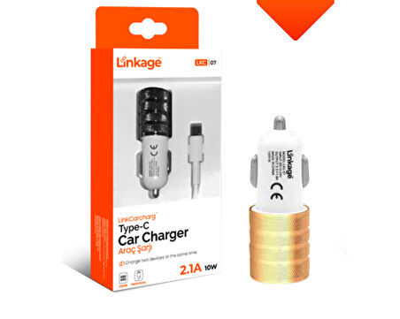 Metal Type-C 2.1A/10W 2XUSB Araç Şarjı 1mt Type-C Şarj Kablosu LKC-07