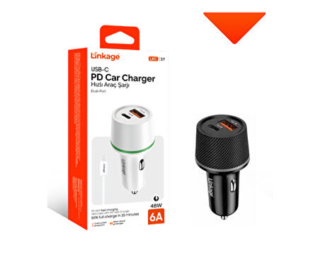 PD Quick Charge 6A/48W 1XUSB-A+USB-C Araç Şarjı PD Type-C Şarj Kablosu LKC-37