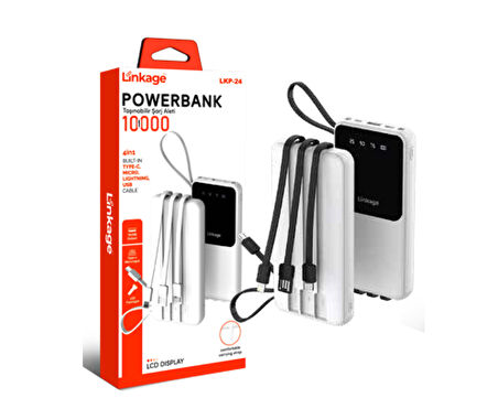 10000 mAh Dahili USB Micro Type-C Lightning Kablo LCD Güç Göstergeli LED Ekran Powerbank LKP-24