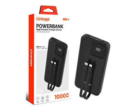 10000 mAh 1X USB PD 22.5W LCD Ekran Dahili Type-C Lightning Powerbank LKP-34