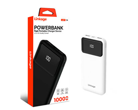 10000 mAh 2X USB Dahili Type-C Kablo LCD Güç Göstergeli Powerbank LKP-36