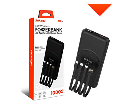 10000 mAh PD 15W Dahili Type-C,Lightning, Mikro, USB LCD Ekran Kablosuz Wireless Powerbank LKP-38