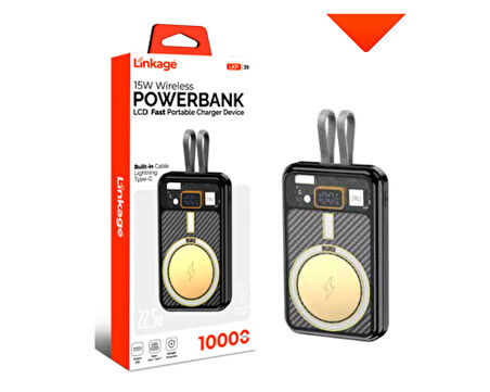 10000 mAh PD 22.5W LCD Ekran Dahili Type-C, Lightning Kablosuz Şarjlı Powerbank LKP-39