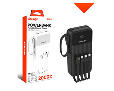 20000 mAh 2x USB LCD Ekranlı Dahili Lightning, Mikro, Type-C Powerbank LKP-41
