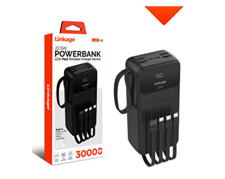 30.000 mAh 4xUSB LCD Ekranlı 22.5W Dahili USB, Mikro, Type-C Lightning Powerbank LKP-42