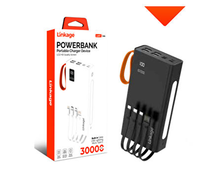 30000 mAh 4xUSB LCD Ekran Dahili Mikro, Type-C, Lightning Powerbank LKP-44
