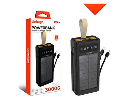 30000 mAh 4xUSB LCD Ekran, Kamp Işıklı Dahili USB, Lightning Type-C, Güneş Enerjili Powerbank LKP-46