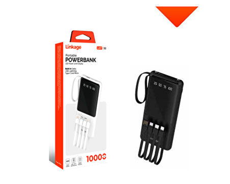 10.000 mAh USB-A Dahili Type-C, Mikro, Lightning Kablolu, LCD Taşınabilir Powerbank LKP-52