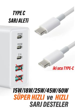 Samsung A53 A54 A55 A56 A57 Hızlı Şarj Kablosu Type-C - Type-C Şarj Kablosu 60W