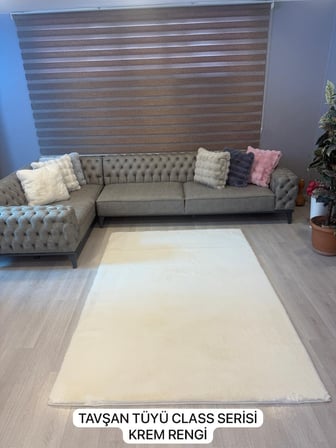 Aries Home Tavşan Tüyü Krem Yumuşak Makinede Yıkanabilir Kaymaz Kalın Dekoratif Post Halı