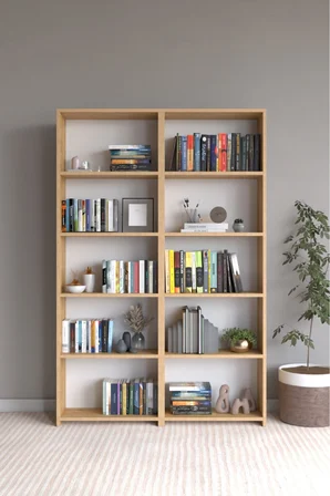 CLASSY 103MUSAB 10 RAFLI 2 PARÇA ARKALIKLI KİTAPLIK ÇOK AMAÇLI DOLAP SAFİR MEŞE