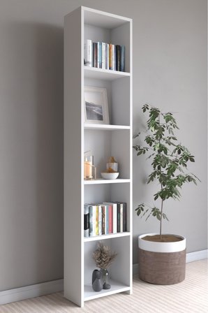 CLASSY 104EMİR 5 RAFLI ARKALIKLI KİTAPLIK VE DOLAP BEYAZ