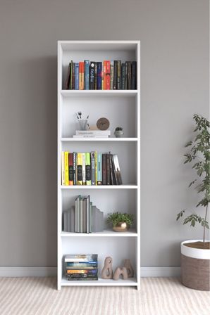 CLASSY 105NİSA 5 RAFLI ARKALIKLI KİTAPLIK ÇOK AMAÇLI DOLAP BEYAZ