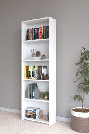 CLASSY 105NİSA 5 RAFLI ARKALIKLI KİTAPLIK ÇOK AMAÇLI DOLAP BEYAZ