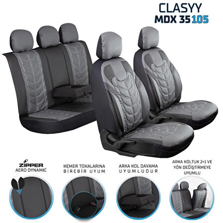 
Ford Focus 3 Uyumlu Full Deri Oto Koltuk Kılıfı Ön Arka Set Classy Model Gri Siyah SC