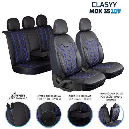 
Toyota Auris Uyumlu Full Deri Oto Koltuk Kılıfı Ön Arka Set Classy Model Siyah Mavi SC