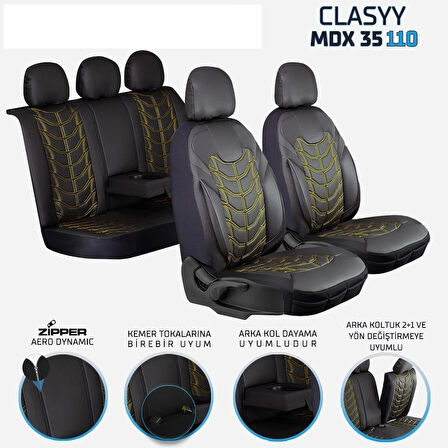 
Nissan Primera Uyumlu Full Deri Oto Koltuk Kılıfı Ön Arka Set Classy Model Siyah Sarı SC
