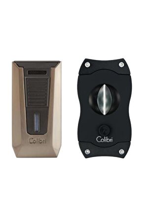 Colibri Slide 2 Torch Bronz Çakmak Siyah V Puro Kesici Premium Puro Seti