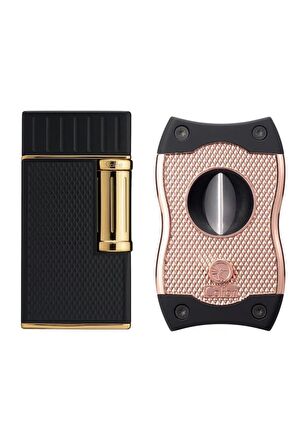 Colibri Julius Siyah-Gold Çakmak & Rose Gold-Siyah SV-Cut Premium Puro Seti