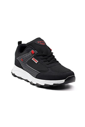 Erkek Siyah Kırmızı Spor Ayakkabı Rahat Yürüyüş Koşu Günlük Sneaker Bağcıklı Hafif Taban