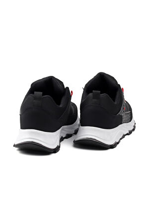 Erkek Siyah Kırmızı Spor Ayakkabı Rahat Yürüyüş Koşu Günlük Sneaker Bağcıklı Hafif Taban