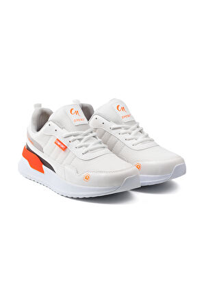 Erkek Beyaz Oranj Spor Ayakkabı Rahat Yürüyüş Koşu Günlük Sneaker Bağcıklı Hafif Taban