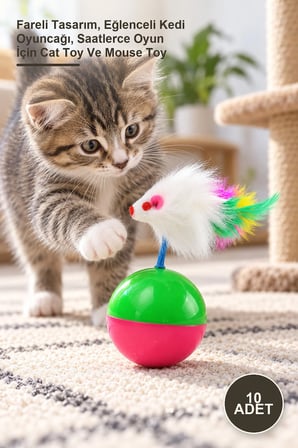 10 Adet Kedi Oyun Topu – Fareli Tasarım, Eğlenceli Kedi Oyuncağı, Saatlerce Oyun İçin Cat Toy Ve Mouse Toy