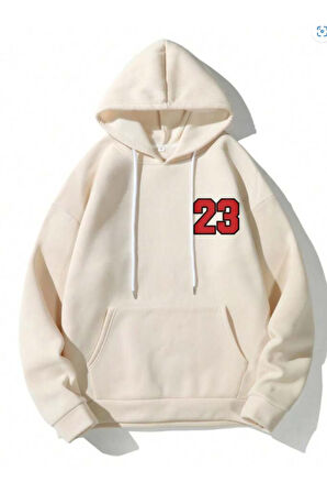 Unisex Bej California Los Angeles 23 Baskılı Oversize Kapşonlu Sweatshirt