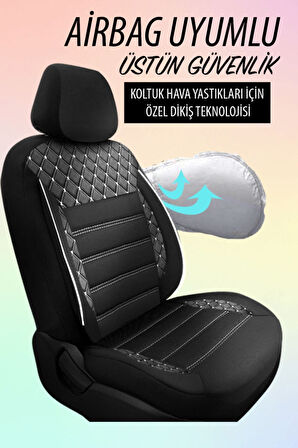 Maserati 3200  Uyumlu 5 KOLTUK TAM SET SAFİR SERİSİ TAY TÜYÜ OTO KOLTUK KILIFI KOKMA TERLETME YAPMAZ BEYAZ DİKİŞ DETAYLI
