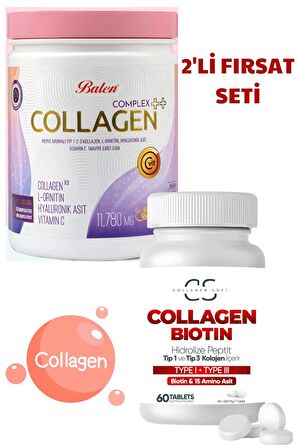 COLLAGEN COMPLEX TİP 1,2,3 KOLAJEN , L-ORNİTİN, HYALURONİK ASİT, VİTAMİN C ve BİOTİN FIRSAT SET