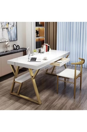 ÇLM3601 Modern Dikdörtgen Çalışma Masası MDF Metal Ayaklı