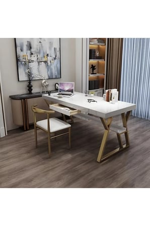 ÇLM3601 Modern Dikdörtgen Çalışma Masası MDF Metal Ayaklı