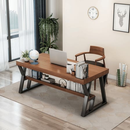 ÇLM487 Modern Dikdörtgen Çalışma Masası Ahşap Metal Ayaklı