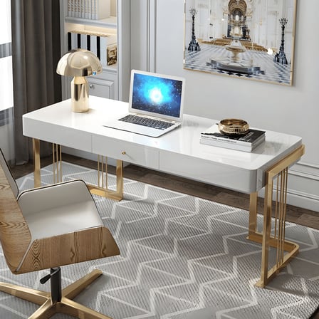 ÇLM510 Modern Dikdörtgen Çalışma Masası MDF Üstlü Metal Kızak Ayaklı Çekmeceli