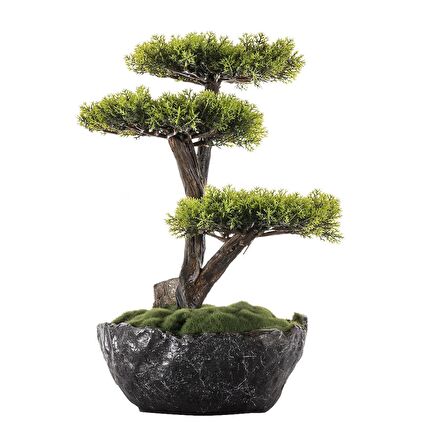 Calipso Bonsai-6 Masaüstü Kullanıma Uygun Doğal Ağaç Gövdeli Mini Yapay Bonsai Ağacı - 30x30 Cm