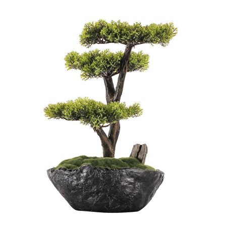 Calipso Bonsai-6 Masaüstü Kullanıma Uygun Doğal Ağaç Gövdeli Mini Yapay Bonsai Ağacı - 30x30 Cm