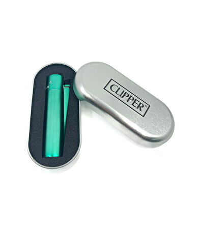 Clipper Özel Kutusunda Metal Çakmak - Metalik Turkuaz Mat (Brushed Metal Turquoise)