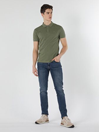 Slim Fit Polo Yaka Erkek Açık Haki Polo Kısa Kol