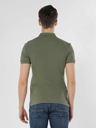 Slim Fit Polo Yaka Erkek Açık Haki Polo Kısa Kol