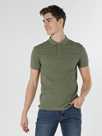 Slim Fit Polo Yaka Erkek Açık Haki Polo Kısa Kol
