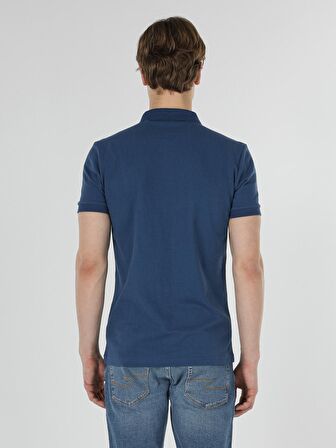 Slim Fit Polo Yaka Erkek İndigo Polo Kısa Kol