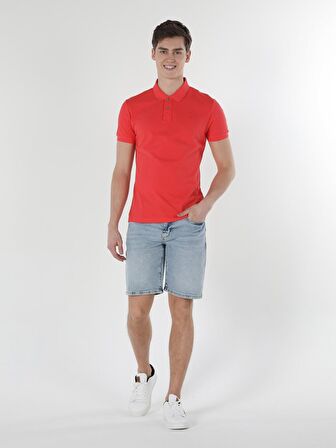 Slim Fit Polo Yaka Erkek Pembe Polo Kısa Kol