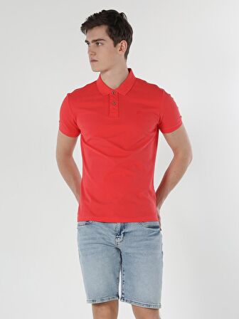 Slim Fit Polo Yaka Erkek Pembe Polo Kısa Kol