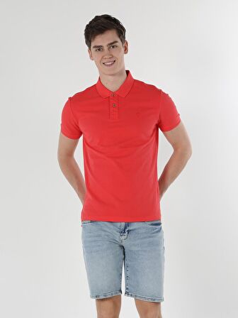 Slim Fit Polo Yaka Erkek Pembe Polo Kısa Kol