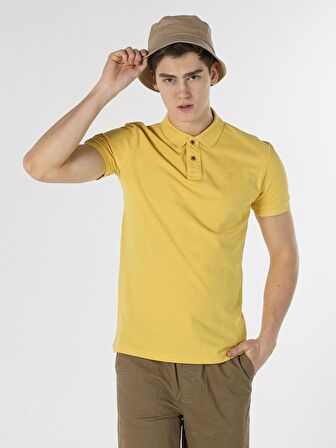 Slim Fit Polo Yaka Erkek Safran Polo Kısa Kol